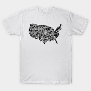 Mandala art map of the United States of America on black background T-Shirt